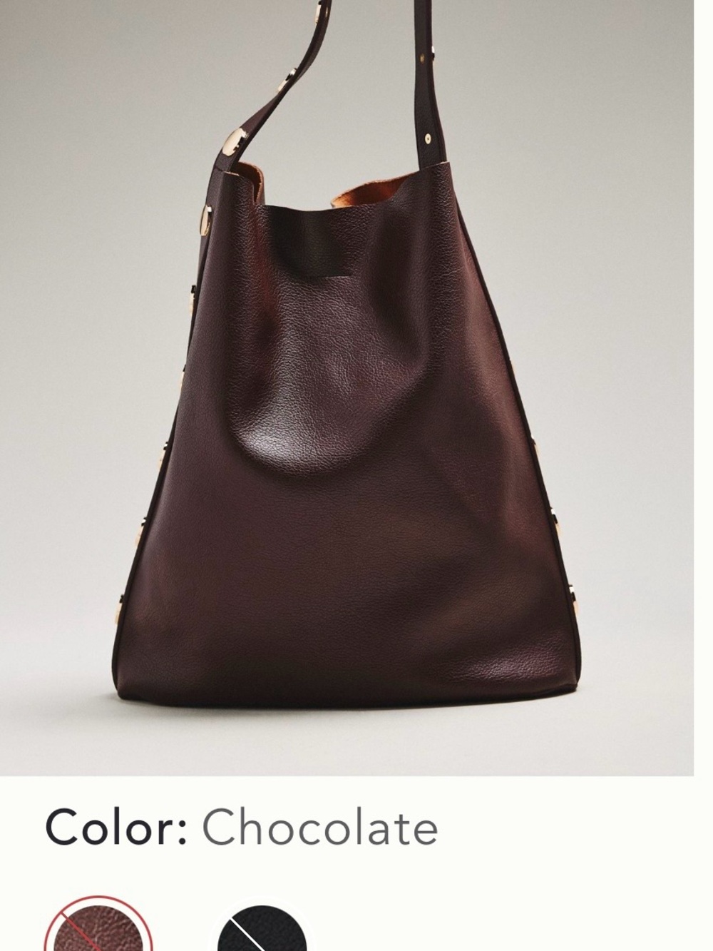 Anthropologie Dark Brown Pebbled Leather Shoulder Bag with Gold-Tone Studs. - Picture 5 of 6